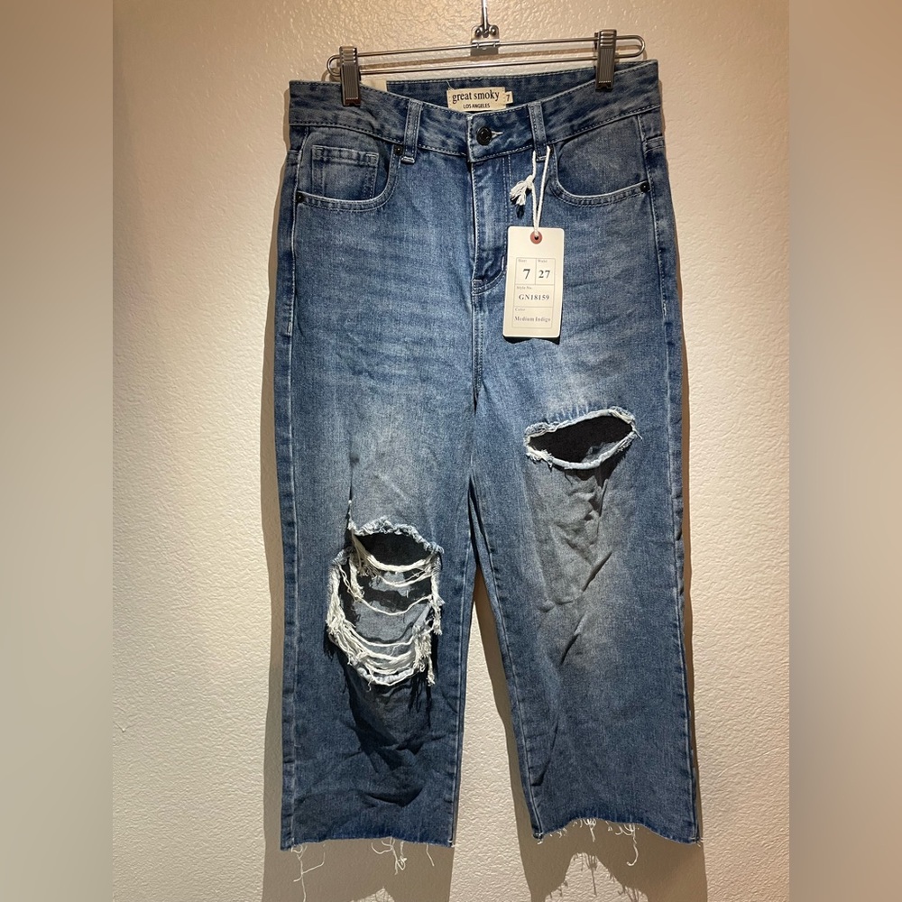NEW GREAT SMOKY wide leg jeans in light wash Distress size 5